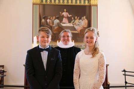 Konfirmation i Købelev kirke 2017. Louise Holm Eriksen og Alfred Flor Dideriksen